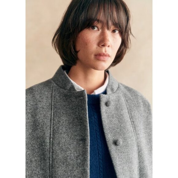 NWT Sezane Ryler in Grey Virgin Wool Bomber Jacket 34 / 2 - Picture 10 of 10
